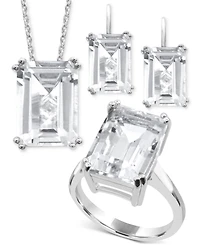 Gemstone Emerald-Cut Statement Ring 14k Gold-Plated Sterling Silver (Also White Quartz & Black Onyx)