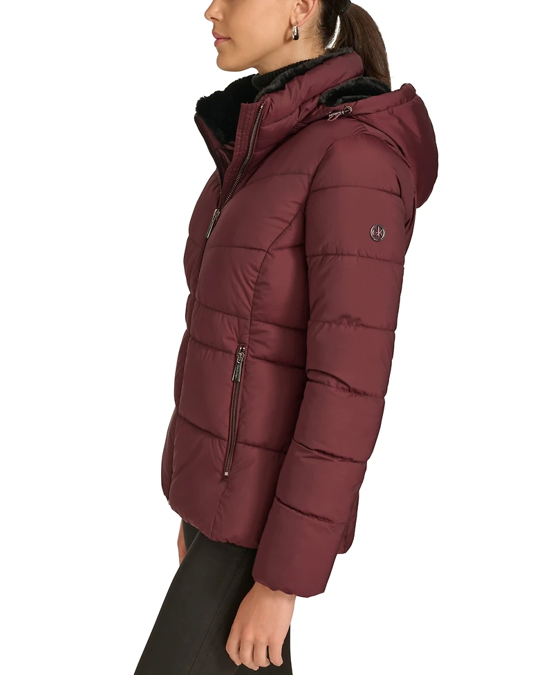 Calvin Klein Women's Faux-Fur-Lined Hooded Puffer Coat