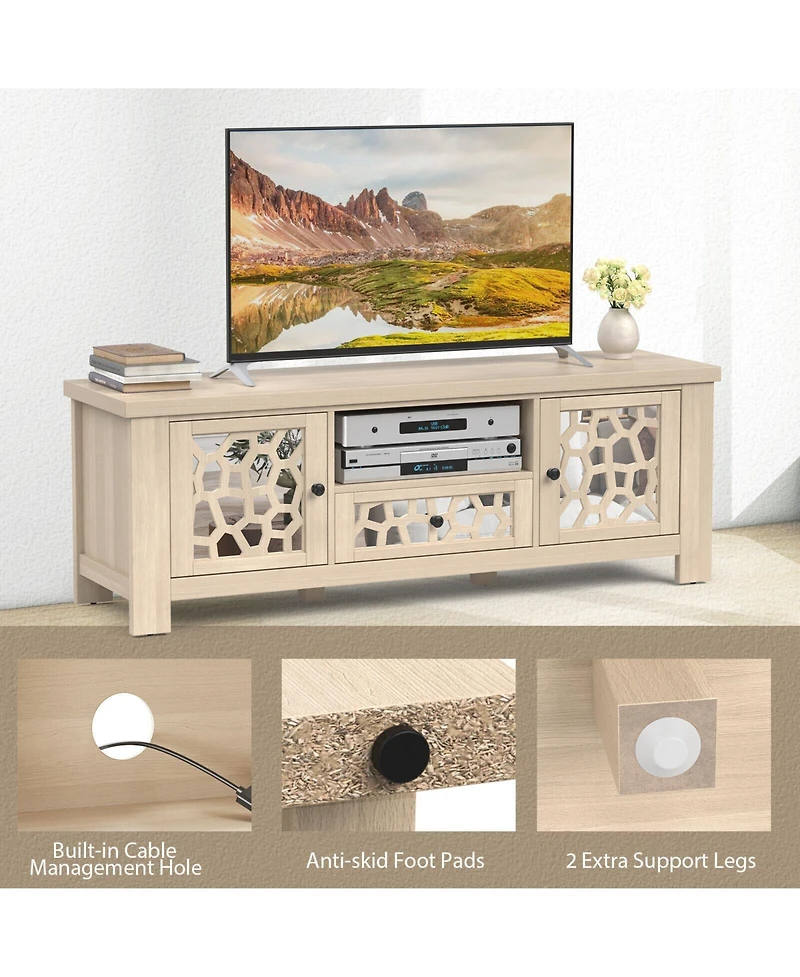 Slickblue Retro Tv Stand Media Entertainment Center with Mirror Doors and Drawer