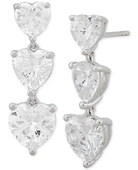 Arabella Cubic Zirconia Heart Triple Drop Earrings in Sterling Silver