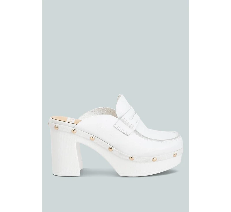 Lyrac Recycled Leather Platform Clogs White