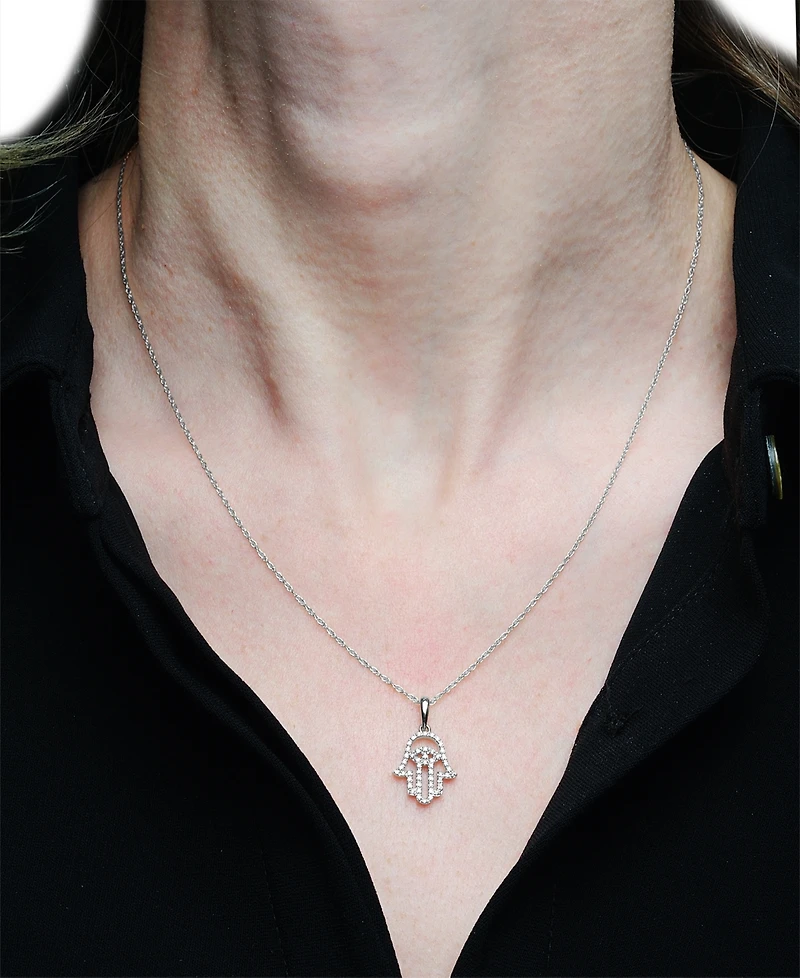 Wrapped Diamond Hamsa Hand 18" Pendant Necklace (1/10 ct. t.w.) 10k Yellow or White Gold, Created for Macy's