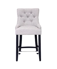 24" Linen Tufted Buttons Upholstered Wingback Counter Stool (Set of 2)