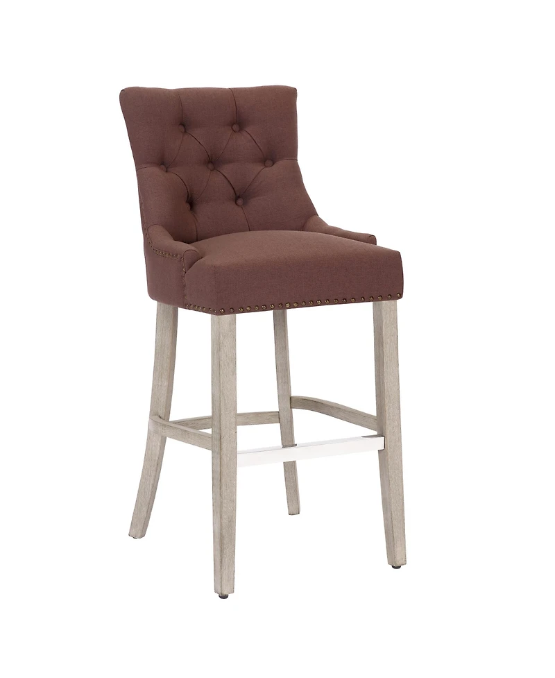 29" Linen Tufted Buttons Upholstered Wingback Bar Stool (Set of