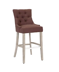 29" Linen Tufted Buttons Upholstered Wingback Bar Stool (Set of
