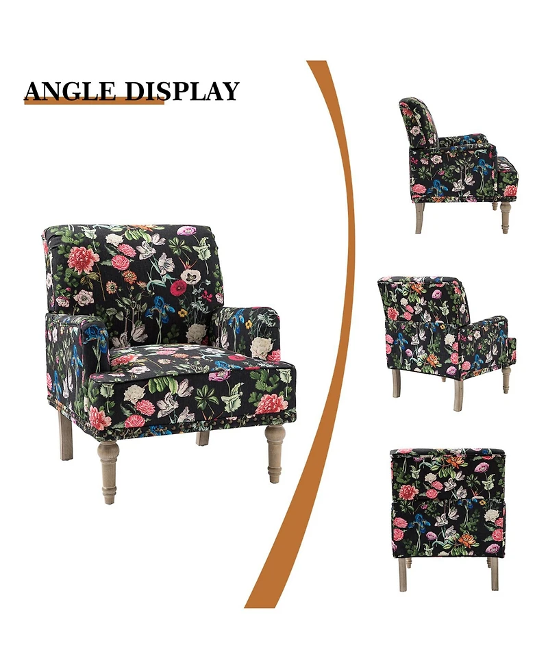 Montross Traditional Wooden Upholstered Armchair with Floral Patterns