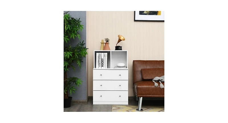 Slickblue 3 Drawer Dresser with Cubbies Storage Chest for Bedroom Living Room