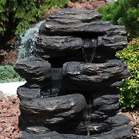 Sunnydaze Decor Rock Falls 24-Inch Resin Outdoor Water Fountain with Led Lights