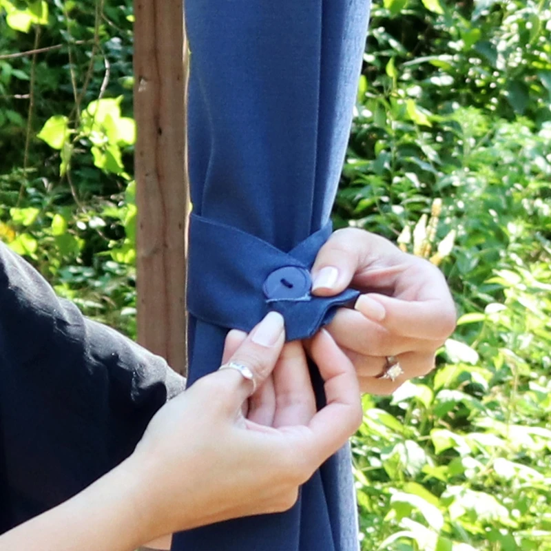 13-Inch Outdoor Curtain Tiebacks with Buttons - Spun Polyester with Resin Buttons - 2-Pack - Blue