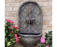 Messina 26-Inch Polystone Outdoor Solar Wall Fountain - Florentine Stone Finish