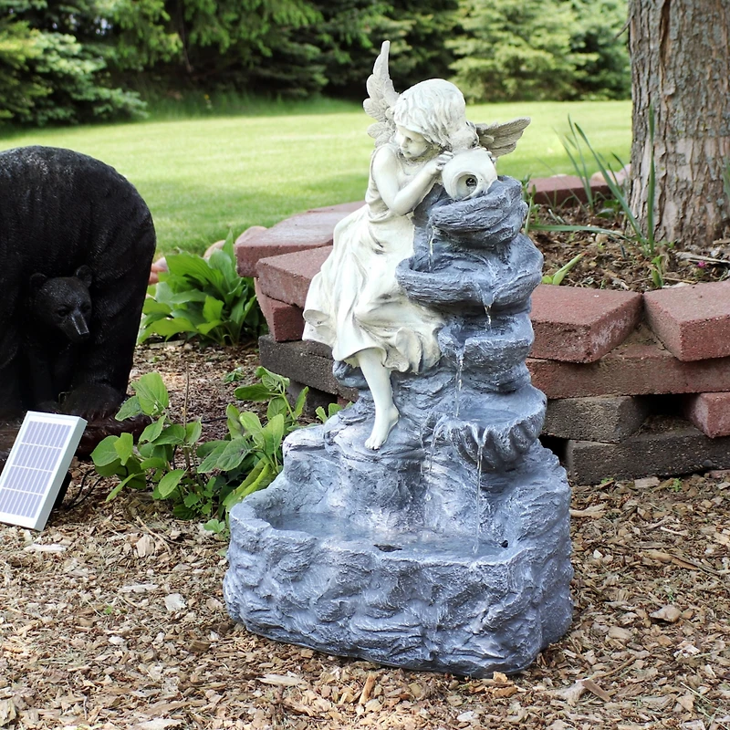 Outdoor Solar Powered Angel Falls Water Fountain with Battery Backup and Submersible Pump - 27"