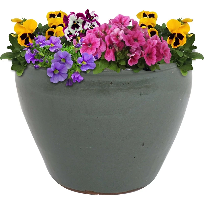 Large Ceramic Planter - Indoor or Outdoor Plant Pot with Drainage Holes - Gray Glaze Finish - 15" - Chalet