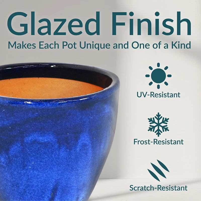Resort Outdoor/Indoor High-Fired Glazed Uv- and Frost-Resistant Ceramic Flower Pot Planter with Drainage Holes