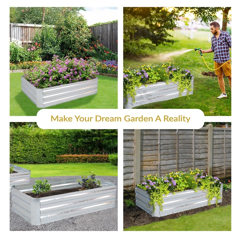 11.75" H Raised Metal Garden Bed - Galvanized Raised Garden Bed Outdoor for Vegetables and Flowers - Woodgrain - 4' x 2' Silver