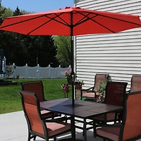 ft Outdoor Patio Umbrella - Polyester Table Market Umbrella with Push-Button Tilt and Crank - 8 Sturdy Ribs