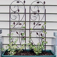 Metal Wire Rustic Plant Design Garden Trellis for Outdoor Climbing Flowers and Vines - 32" H - Brown - 2-Pack