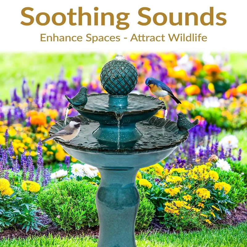 27"H Electric Ceramic 2-Tier Resting Birds Outdoor Water Fountain