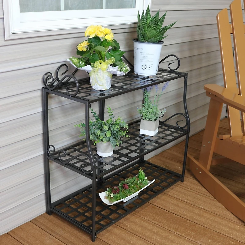 3-Tier Metal Iron Plant Stand with Scroll Design