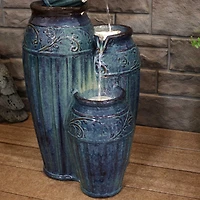Sunnydaze Decor Tour de Vase Ceramic 27-Inch Outdoor Water Fountain - Led Lights - Electric Submersible Pump with Adjustable Flow