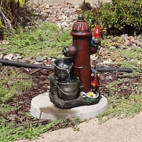 16"H Electric Polyresin Gnomes Climbing Fire Hydrant Outdoor Water Fountain with Led Light