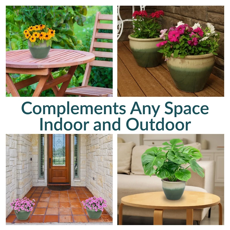 Chalet Outdoor/Indoor High-Fired Glazed Uv- and Frost-Resistant Ceramic Planters with Drainage Holes - 2-Pack