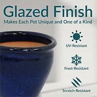 Chalet Outdoor/Indoor High-Fired Glazed Uv- and Frost-Resistant Ceramic Planters with Drainage Holes - 2-Pack