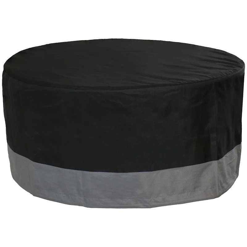Heavy Duty Round Outdoor Fire Pit Cover with Drawstring - 300D Polyester Material - Black/Gray - 30-Inch x 12-Inch