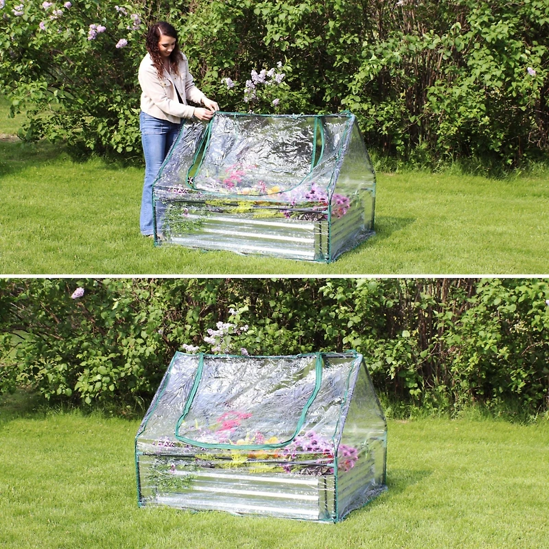 Raised Garden Bed with Cover Outdoor Mini Greenhouse Kit with 2 Zippered Doors - Clear - 4' x 3'