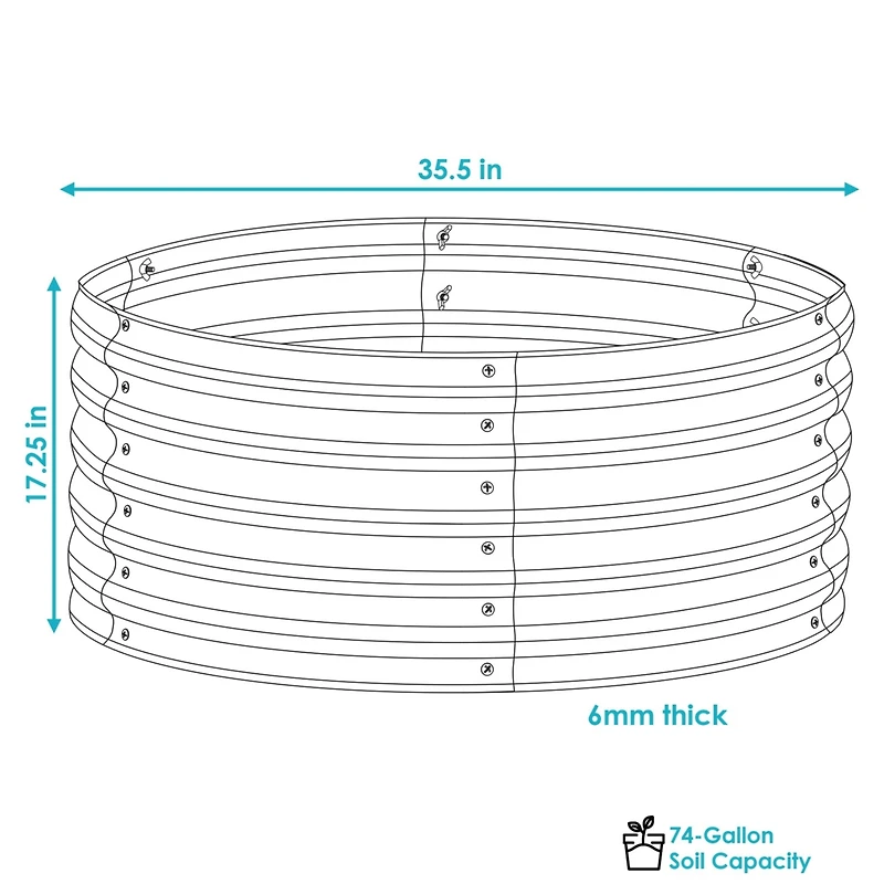 Small, Circular Raised Garden Bed - Galvalume Steel Planter Box with Rubber Edge Trim - 17.25" H