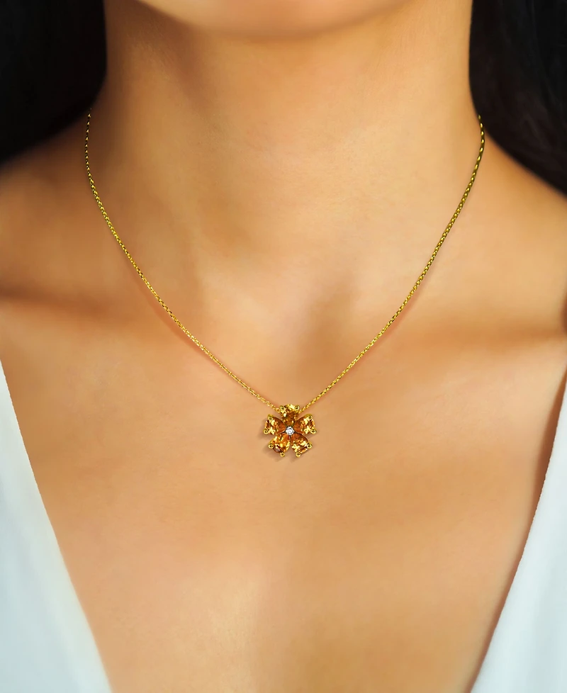 Citrine (3-1/4 ct. t.w.) & Diamond Accent Flower 18" Pendant Necklace 14k Gold-Plated Sterling Silver