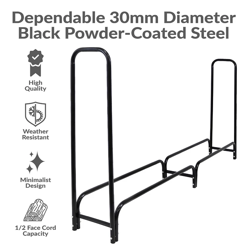 Sunnydaze Decor 8 ft Powder-Coated Steel Firewood Log Rack and Black Cover