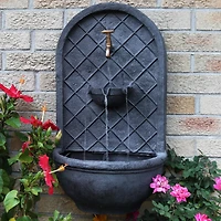Messina 26-Inch Polystone Outdoor Wall Water Fountain - Electric Submersible Pump - Lead Finish