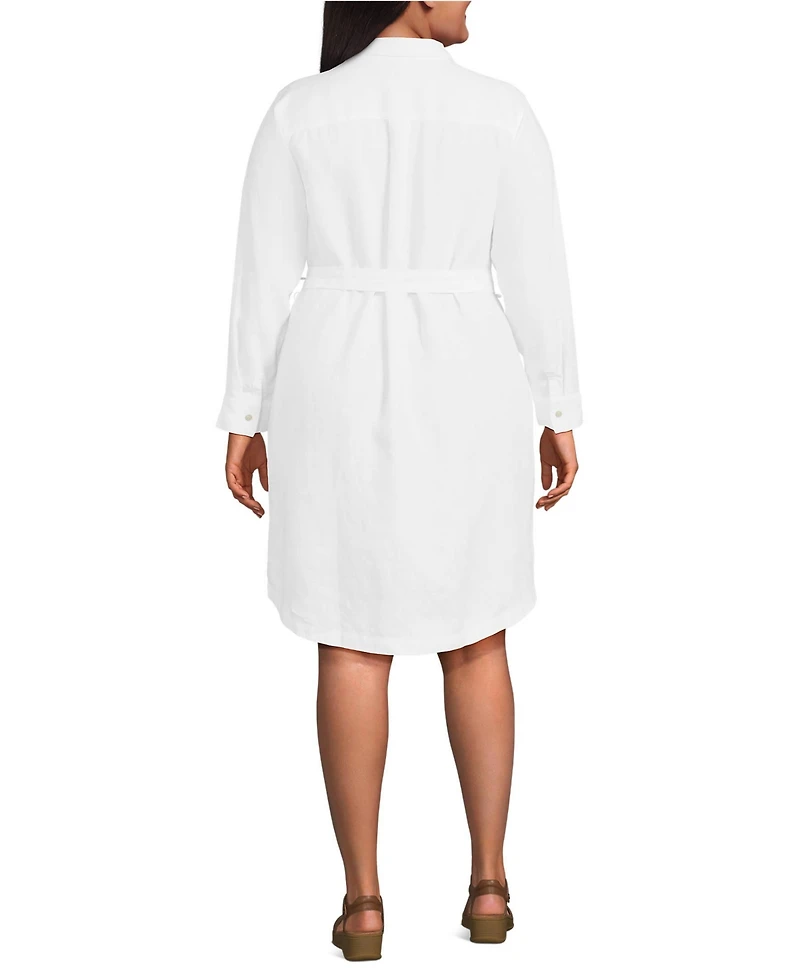 Lands' End Women's Plus Long Sleeve Linen Shirt Dress