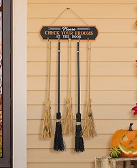 Glitzhome 42"H Halloween Wooden Brooms Parking Porch Decor