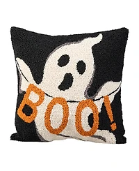 Glitzhome 14"H Hooked Halloween Ghost "Boo" Pillow
