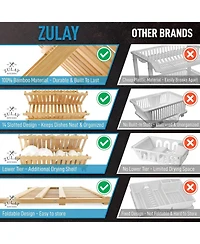 2-Tier Bamboo Collapsible Dish Drying Rack with Flatware Holder