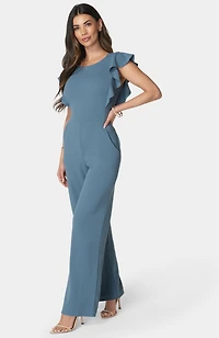 Bebe Women's Scuba Crepe Jumpsuit With Ruffle Sleeve