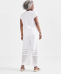 Style & Co Women's Cotton Crochet Wide-Leg Pull-On Pants, Created for Macy's