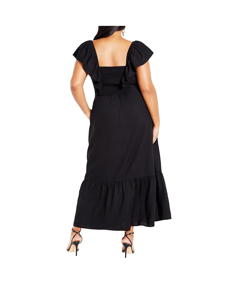 City Chic Plus Alora Strap Front Frill Maxi Dress
