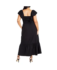 City Chic Plus Alora Strap Front Frill Maxi Dress