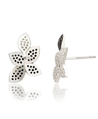Suzy Levian Sterling Silver Cubic Zirconia Flower Petal Mismatched Large Studs Earrings