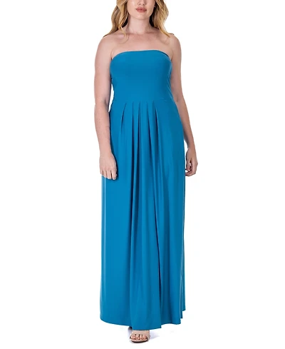 24seven Comfort Apparel Pleated A Line Strapless Maxi Pocket Dress