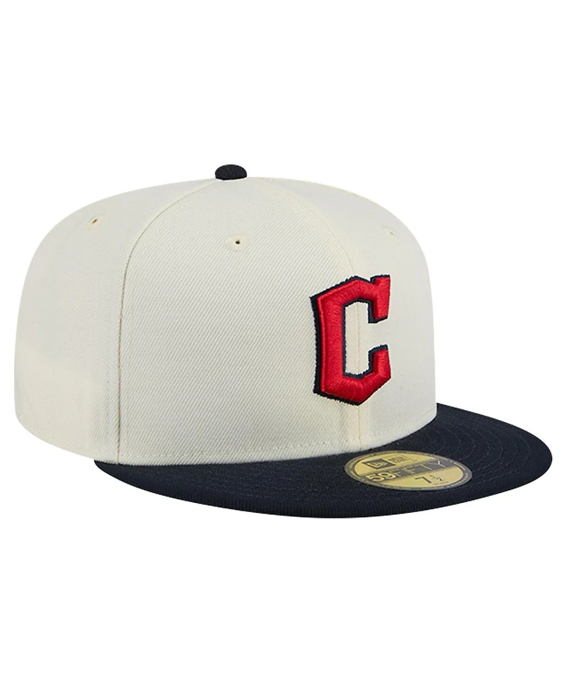 New Era Men's Cream Cleveland Guardians Evergreen Chrome 59Fifty Fitted Hat