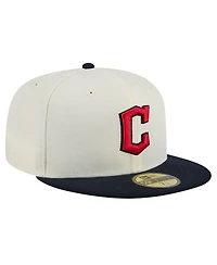New Era Men's Cream Cleveland Guardians Evergreen Chrome 59Fifty Fitted Hat