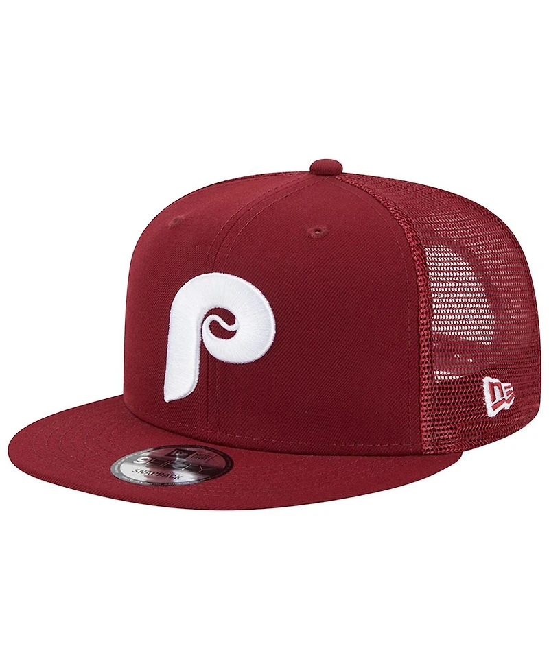 New Era Men's Burgundy Philadelphia Phillies Cooperstown Collection Team Color Trucker 9Fifty Snapback Hat