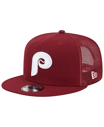 New Era Men's Burgundy Philadelphia Phillies Cooperstown Collection Team Color Trucker 9Fifty Snapback Hat