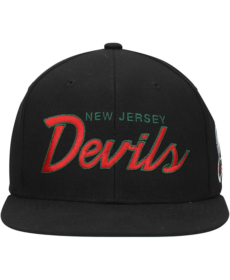 Mitchell Ness Men's Black New Jersey Devils Core Team Script 2.0 Snapback Hat