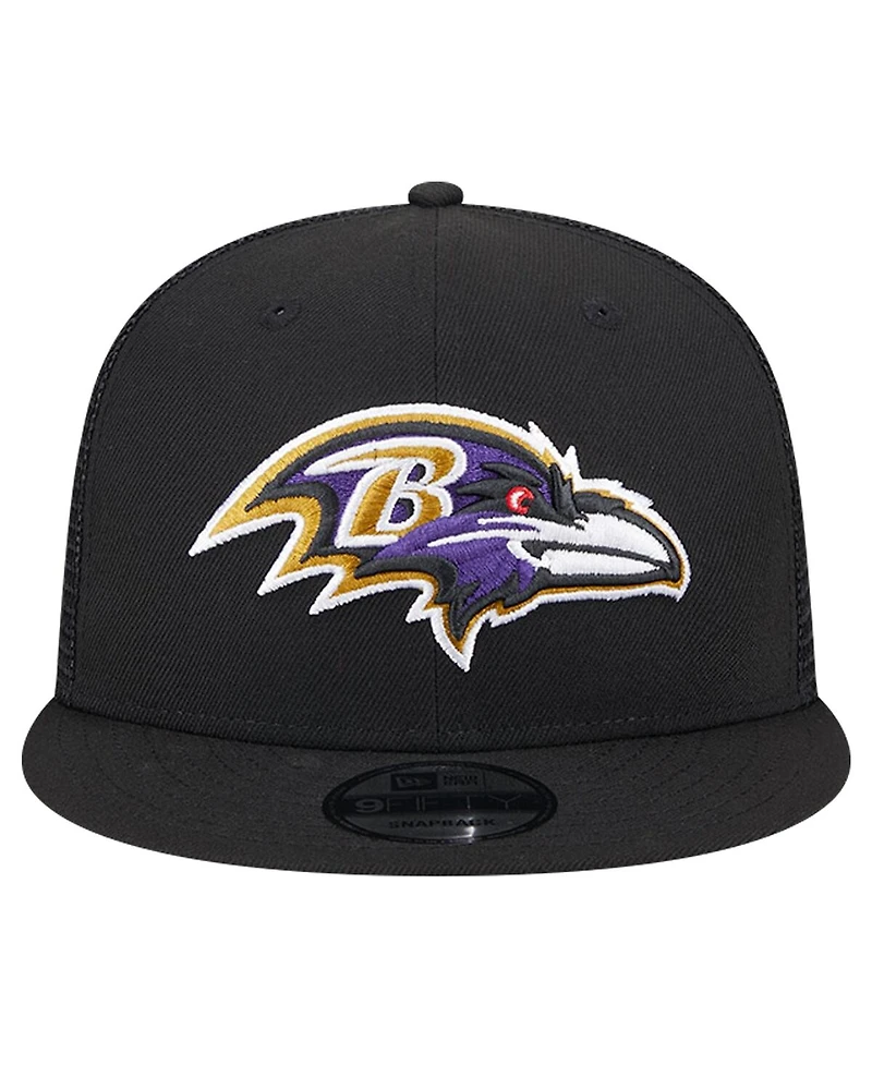 New Era Men's Black Baltimore Ravens Main Trucker 9Fifty Snapback Hat