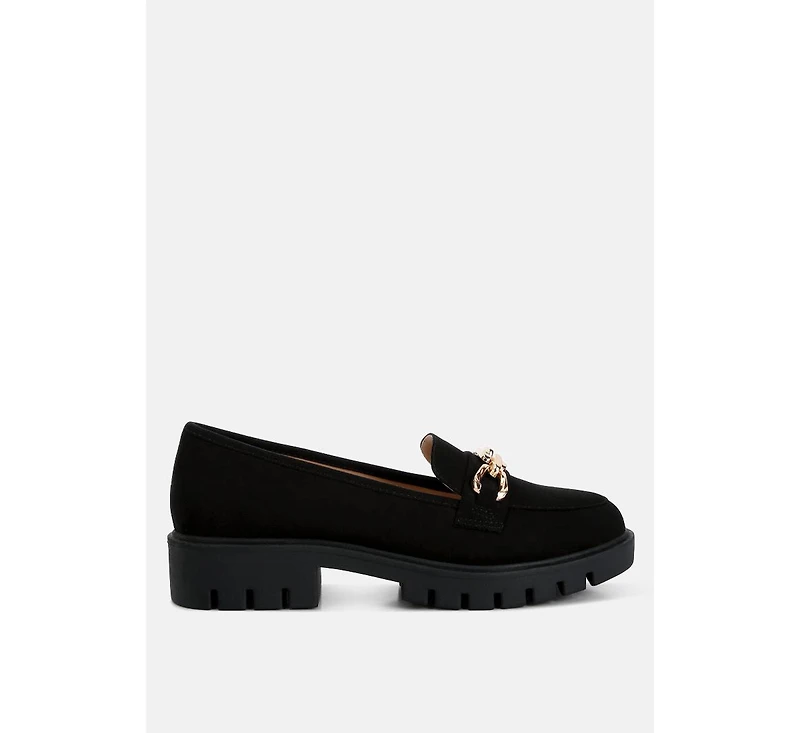 jacop micro suede metal chain link loafers