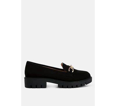 jacop micro suede metal chain link loafers